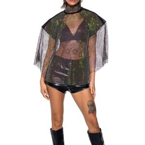 QUEEN OF THEM ALL EMBELLISHED MOCK NECK BLOUSE - L/XL